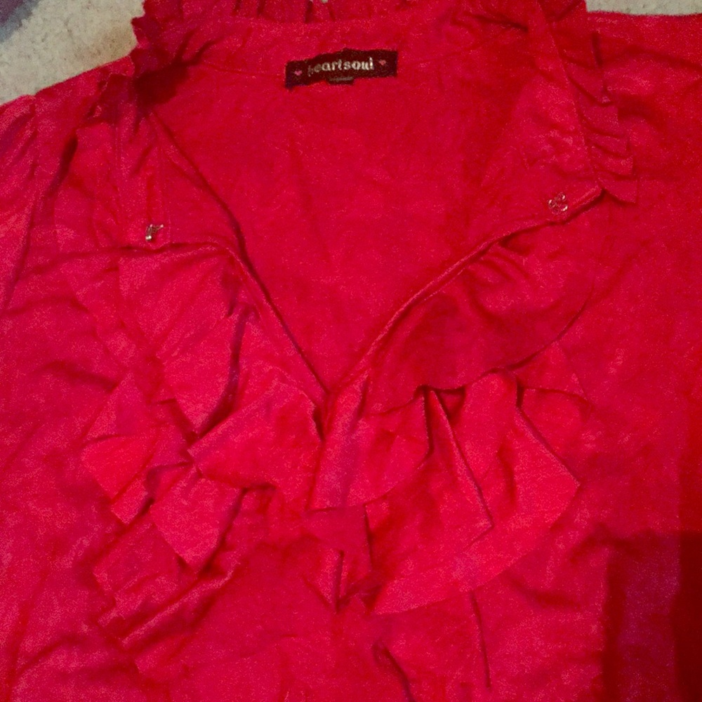 Heart soul short sleeve bright red ruffled top
